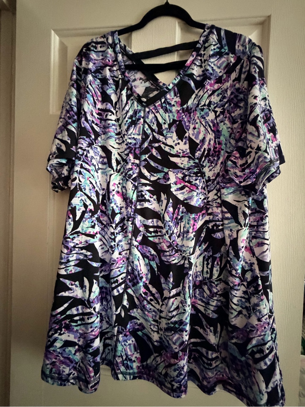 Catherines Black and Purple Leaf Print V-Neck Tunic